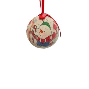 Old Fashioned vintage sugared Christmas ornament Snowman with candy cane